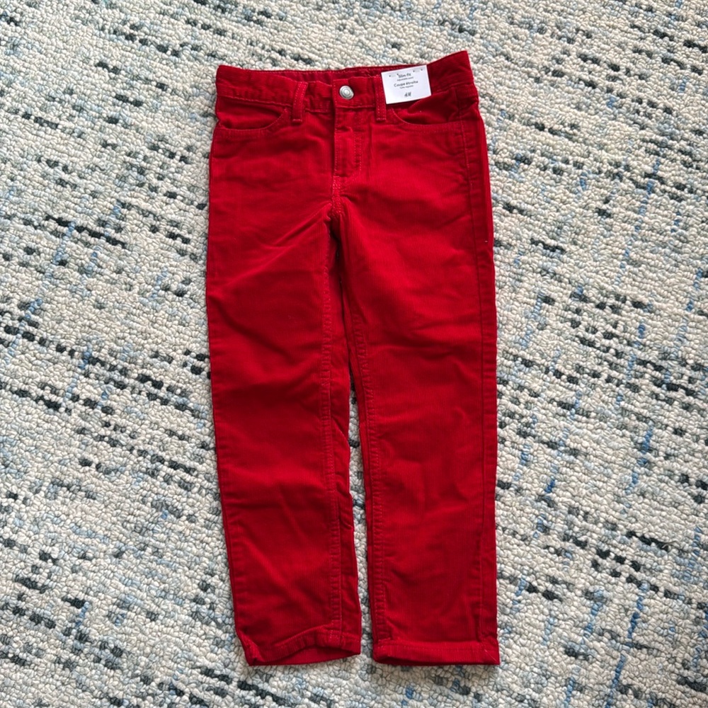 NWT H&M Boys Slim Fit Red Corduroy Pants